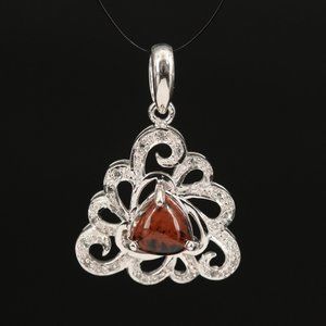 Sterling Mahogany Obsidian and Topaz Pendant with Scalloped Edge